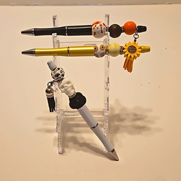 Hand Crafted beaded pens Set of 3 holiday motif handmade halloween fall floral - Picture 17 of 17